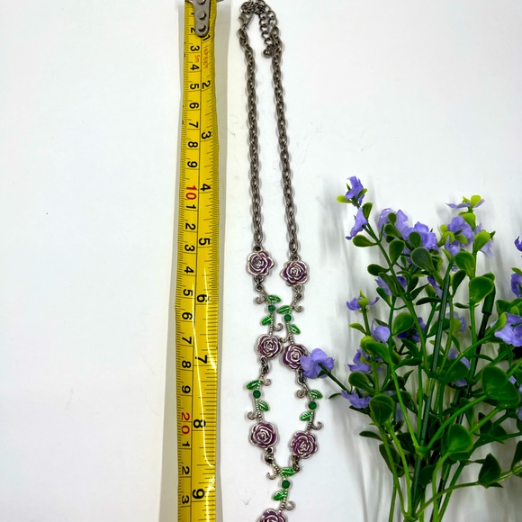 Rose Enamel and Crystal Vintage Y Shaped Necklace - Picture 4 of 4